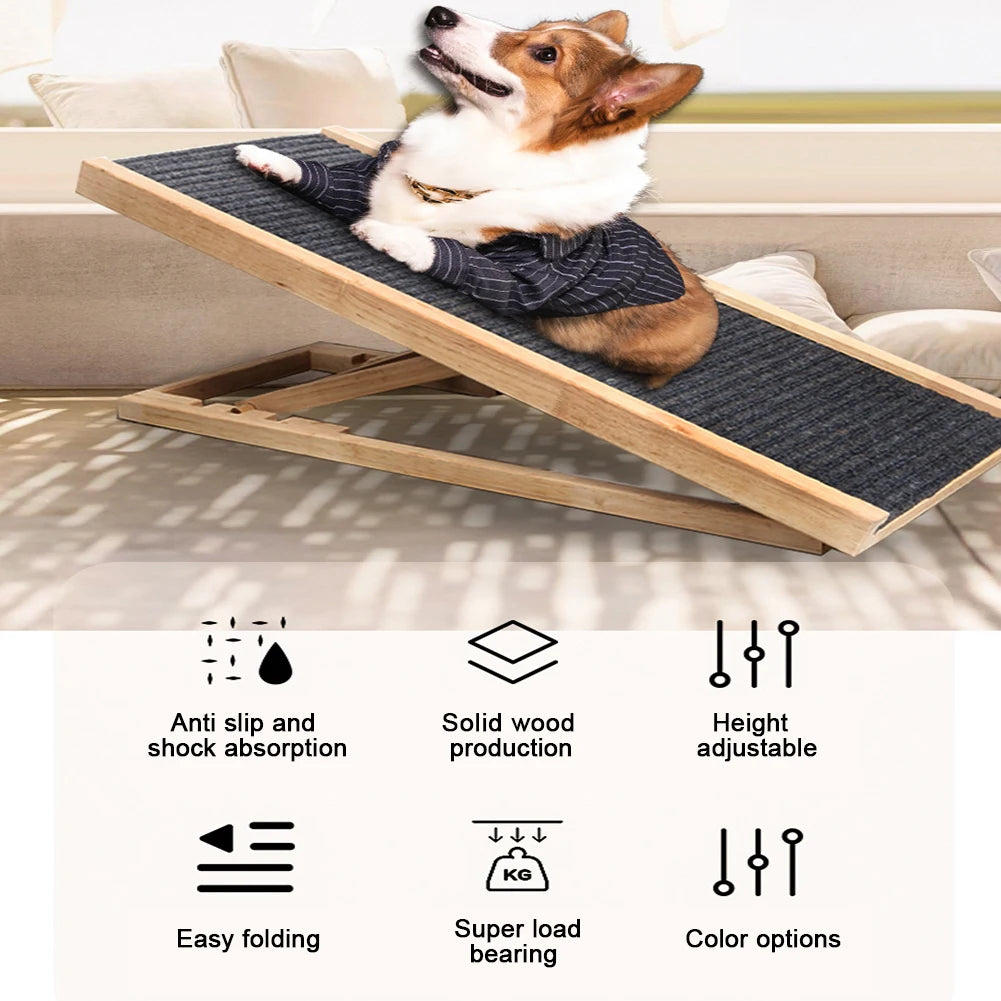 Wooden Cat Pet Ramps 3/4 Levels Height Adjustable Foldable Pet Ladder Non-Slip Versatile for Indoor High Bed Couch