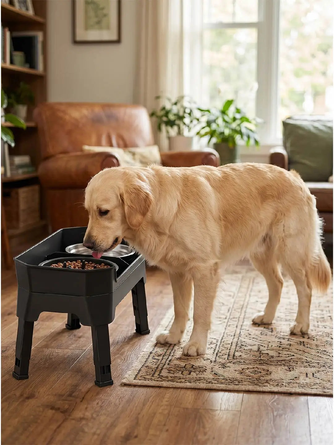 4-in-1 Adjustable Elevated Dog Feeder, Raised Dog Bowl Stand with Stainless Steel Water Bowl, Slow Feeder Bowl & Lick Mat, 4 Height Adjustable Anti-Choke Pet Food Water Dish for Small Medium Large Dogs