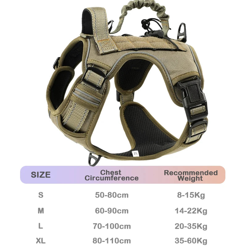 Tactical No Pull Dog Harness Escape Proof - Reflective Adjustable Vest with Leash & Handle for Large Medium Dogs Outdoor Walking