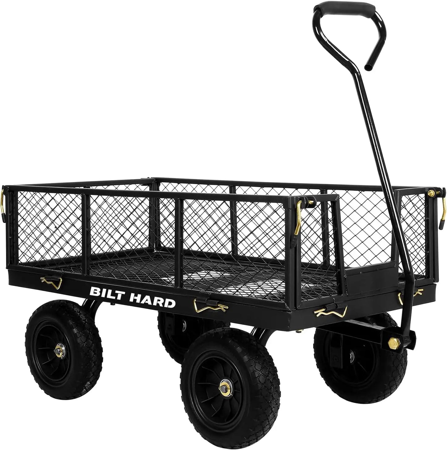 BILT HARD 400 lbs 10" Flat Free Tires Steel Garden Cart with 180° Rotating Handle and Removable Sides, 4 Cu.Ft Capacity Utility
