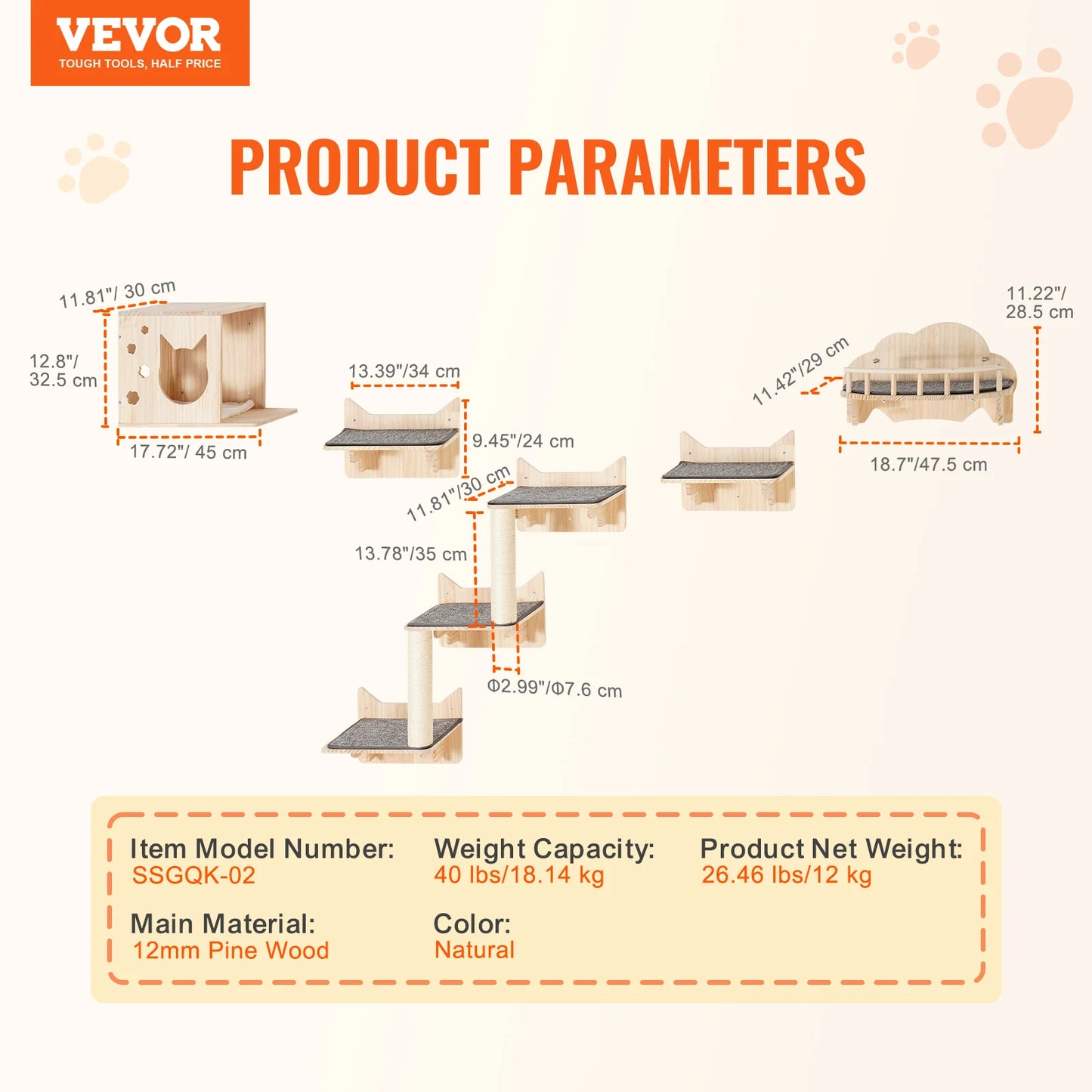 SucceBuy Wall Mounted Cat Shelves and Perches with Jumping Boards