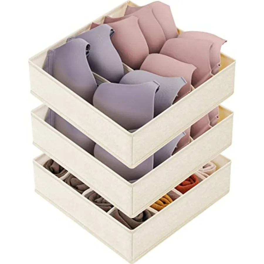 3 Pack Sock Underwear Drawer Organizer Dividers, 64 Cell Fabric Foldable Dresser Organizer for Closet Organizers and Storage Bo