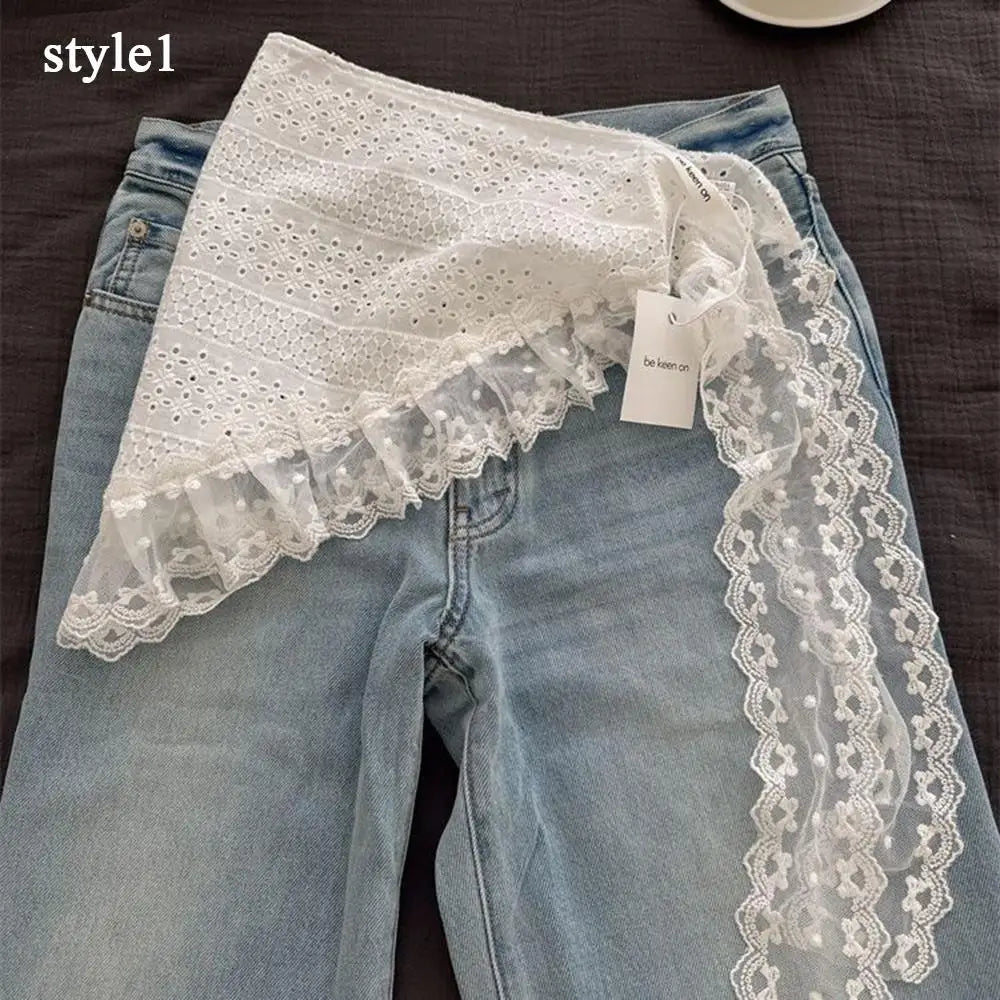 New Hollow Lace Scarf Retro Triangle Headscarf Embroidered Lace Neck Scarf White Lace Up Travel Photo Headband for Women girls