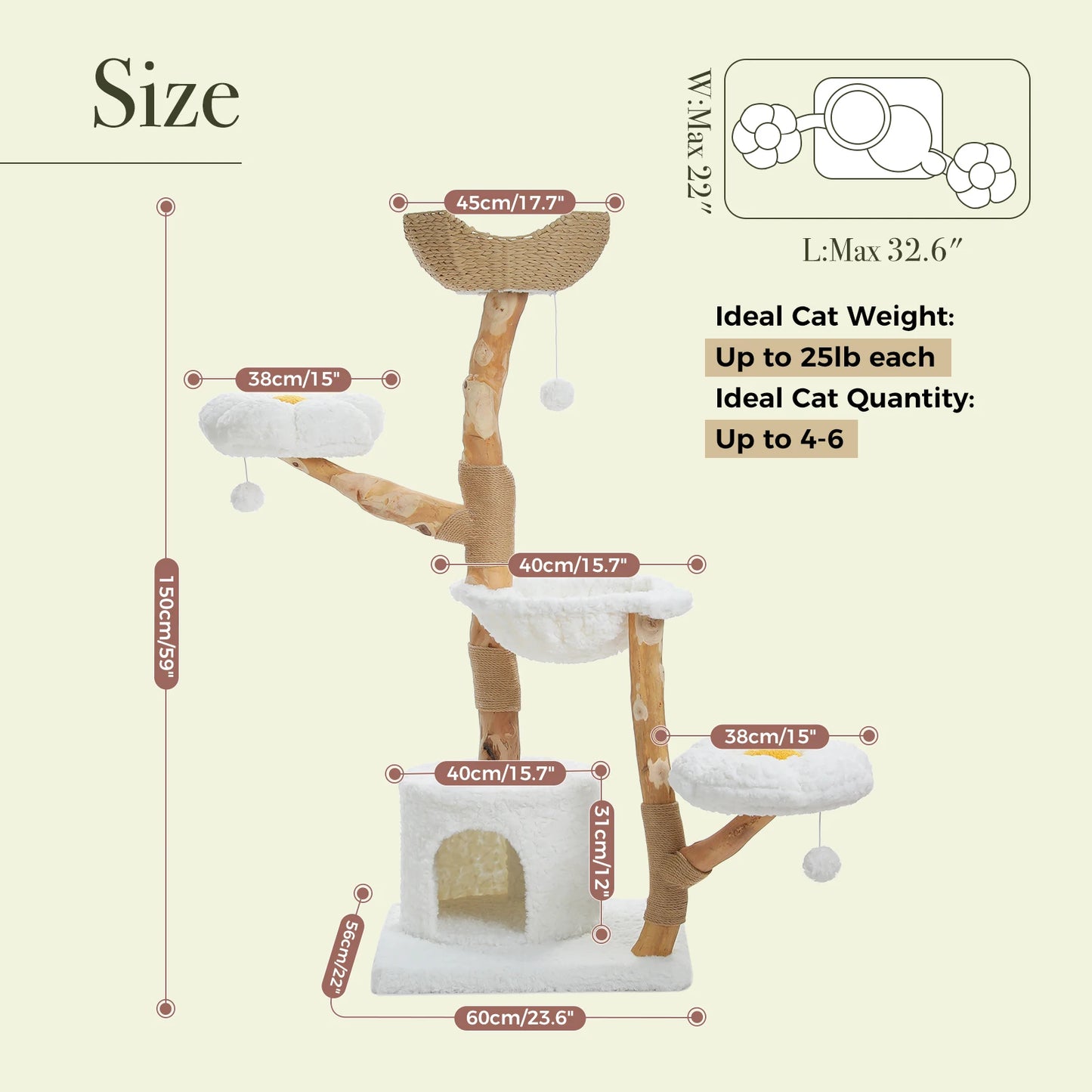 PAWZ Road Large Cat Tree Tower With Sisal Scratching Post