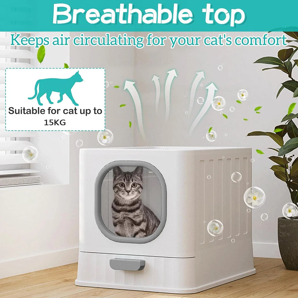 Leak Proof Enclosed Cat Litter Box With Scoop And Lid