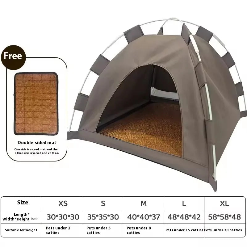 Portable Cat Tent Bed Breathable Oxford Pet House with Double-sided Mat Summer Cooling Cat Cave for Indoor Outdoor Cats Dogs