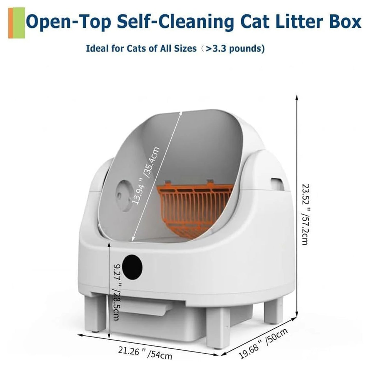 Automatic Self Cleaning Litter Box Large Open-Top Electric Cats Litter Box with Smart APP Control, 9L Capacity & Safety Sensors
