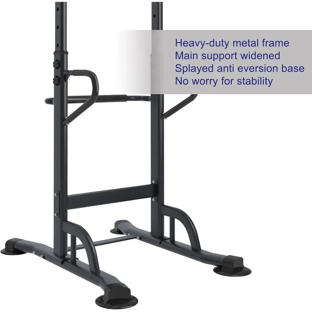 Adjustable Height Power Tower with Pull Up Bar and Dip Station - Multi-Function Strength Training Equipment for Home Gym (Black)