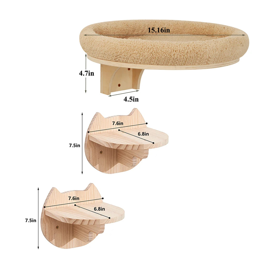 PETRAVELCN Cat Wall Mounted Solid Wood Climbing Ladder Hammock