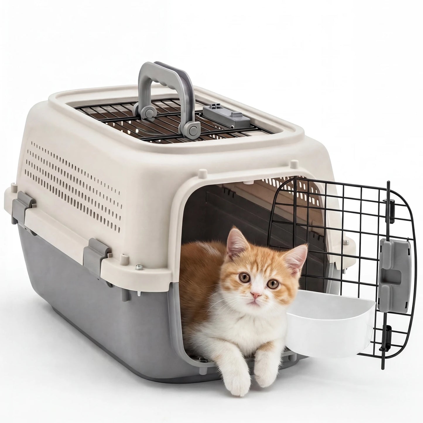 JHK 23Inch Pet Carrier for Small Dogs Cats Front Top Load Wire Door Food Bowl Travel Crate with Enhanced Security Latchesfor