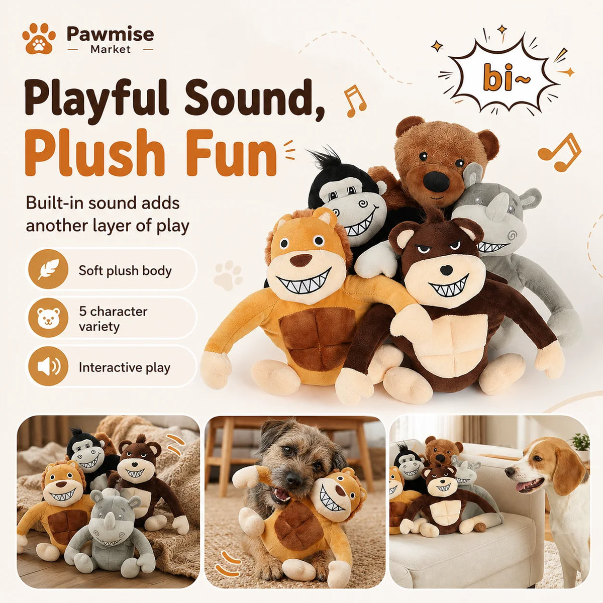 Soft Chew Squeaky Plush Pet Toy Set For Puppies And Cats
