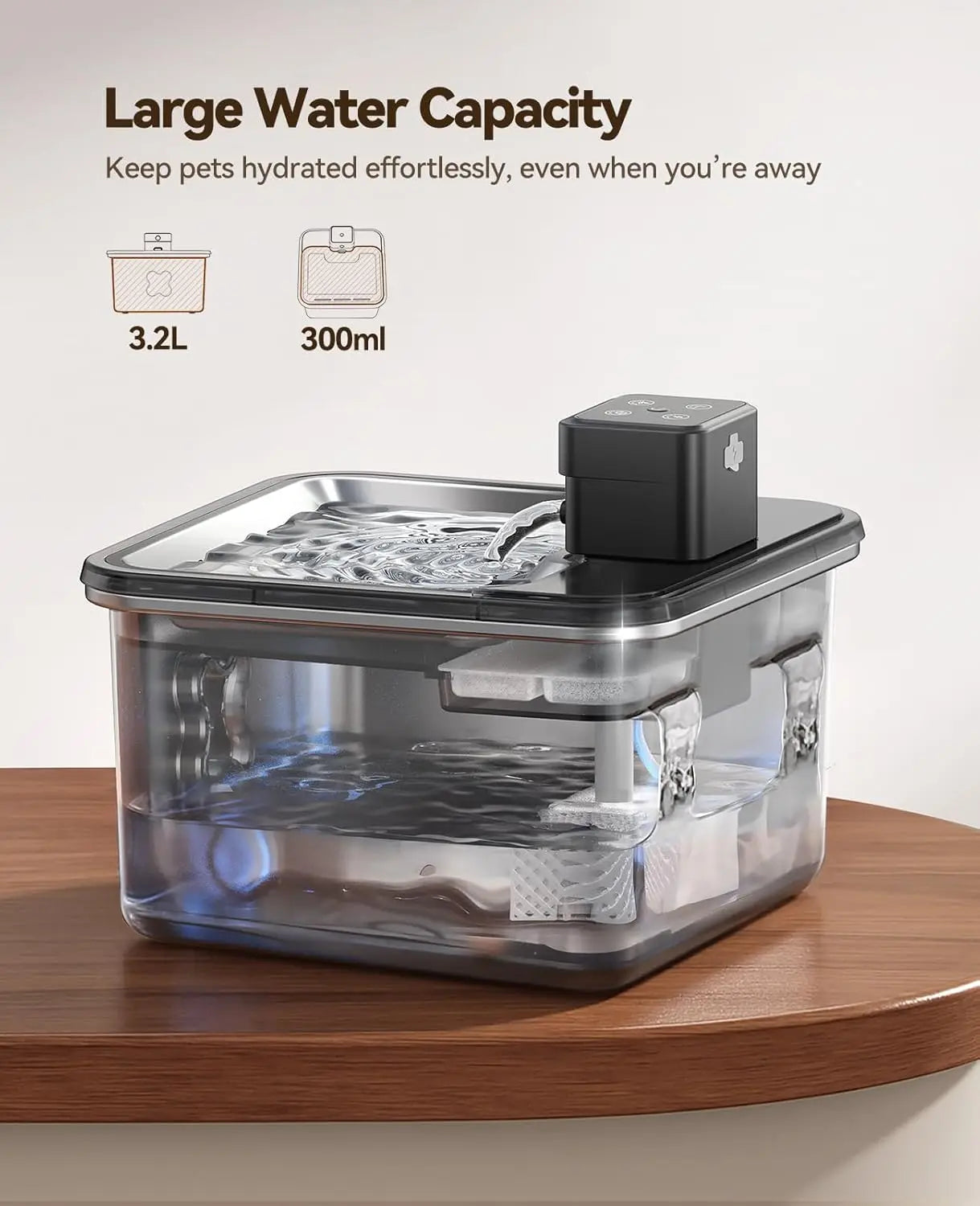 For Cats and Dogs Drinking, Stainless Steel Wireless Water Fountain, 3.2L, 4000mAh Battery Operated, with Sensor and 6 Filters