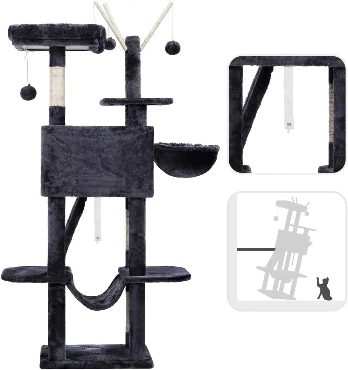 Cat Tree Tower With Padded Bed Hammocks And Scratching Posts