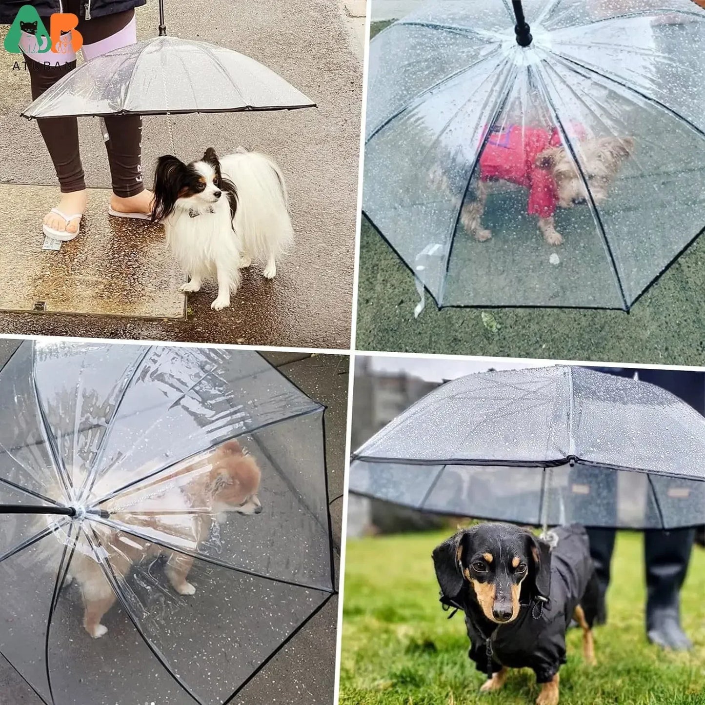 ATUBAN Dog Umbrella With Leash For Pets Rain Shield