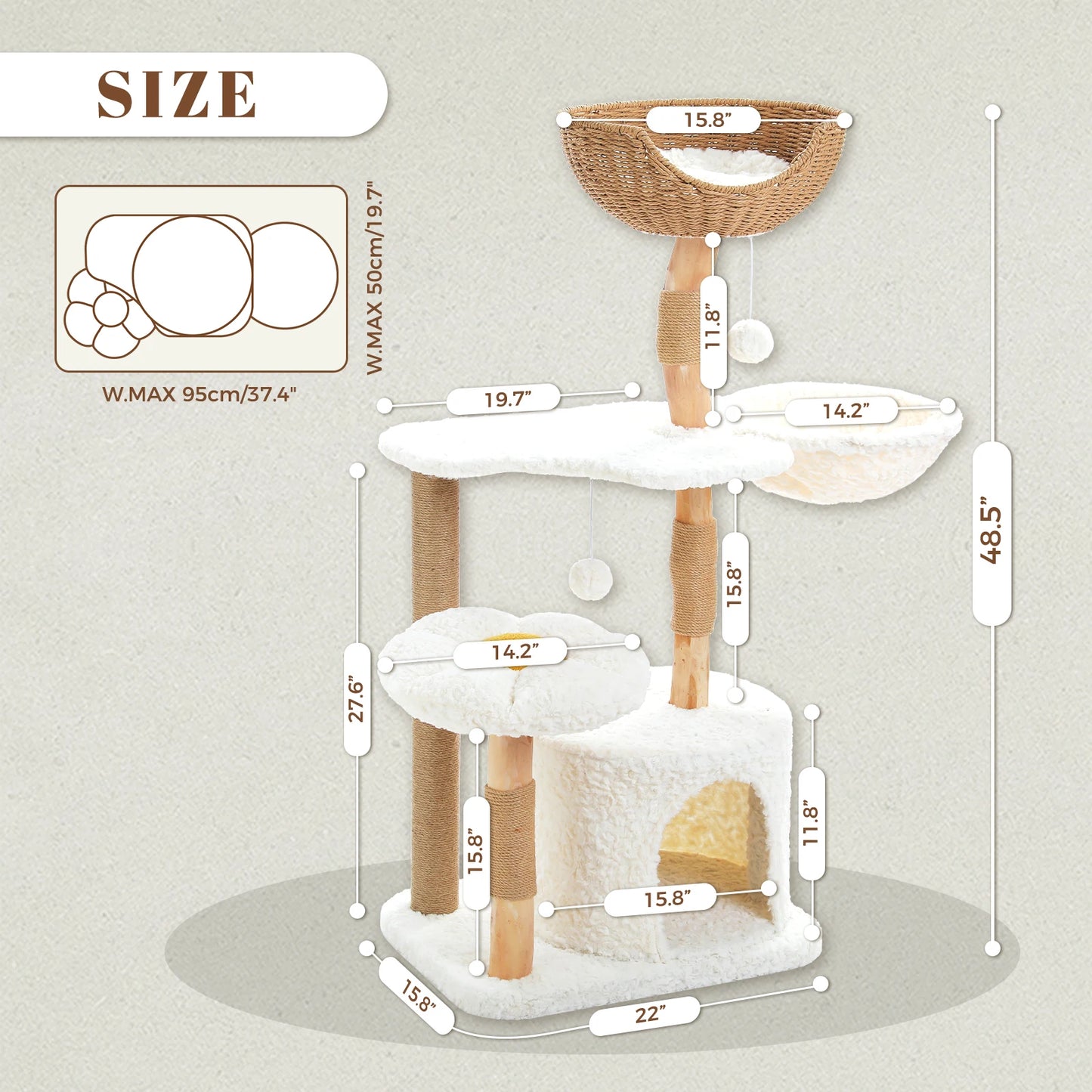 PEQULTICN Solid Wood Cat Tree With Spacious Condo And Perches