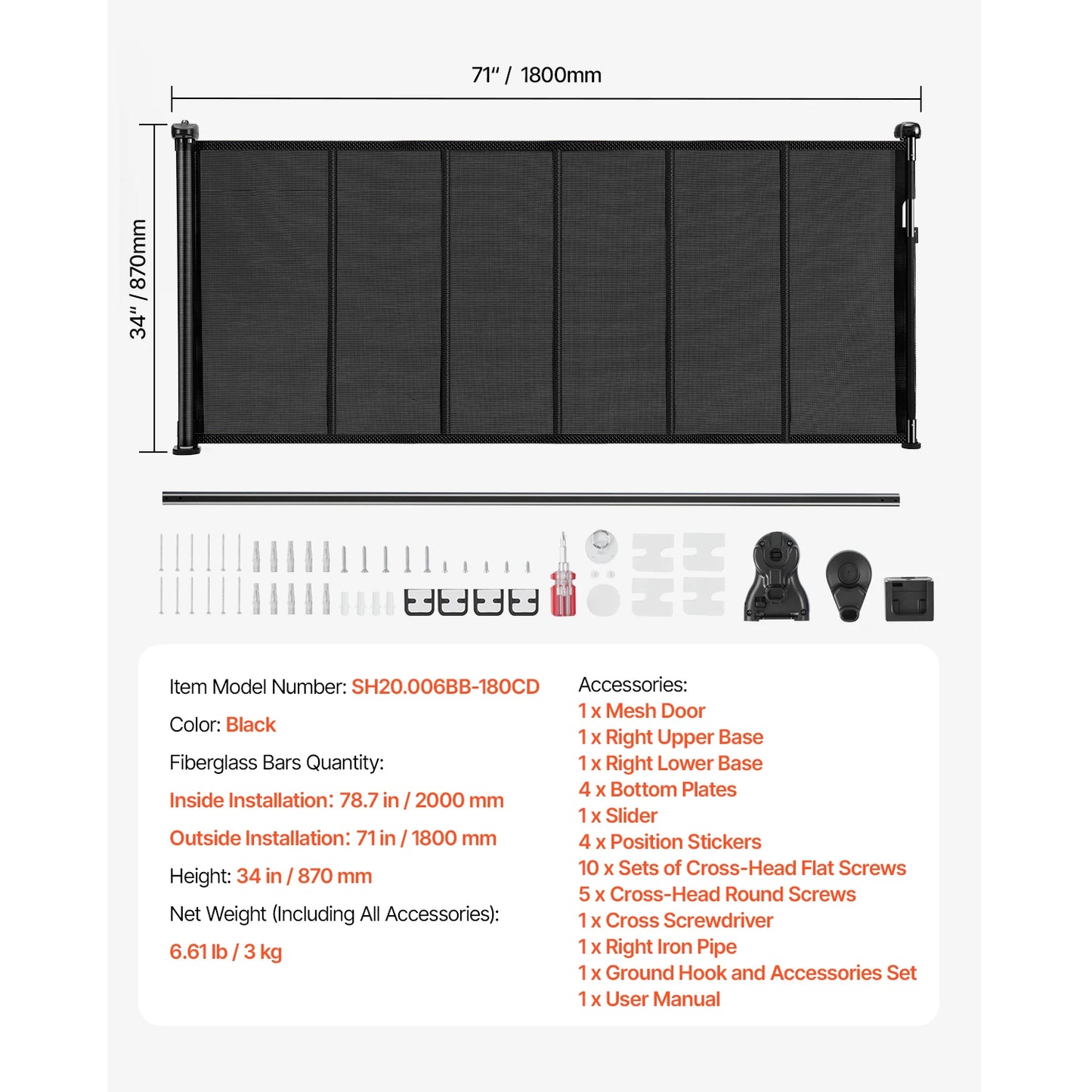 SucceBuy Retractable Baby Gate Extends up to 55/71/110 inch Wide Retractable Gate for Kids or Pets for Indoor Stairs Doorways