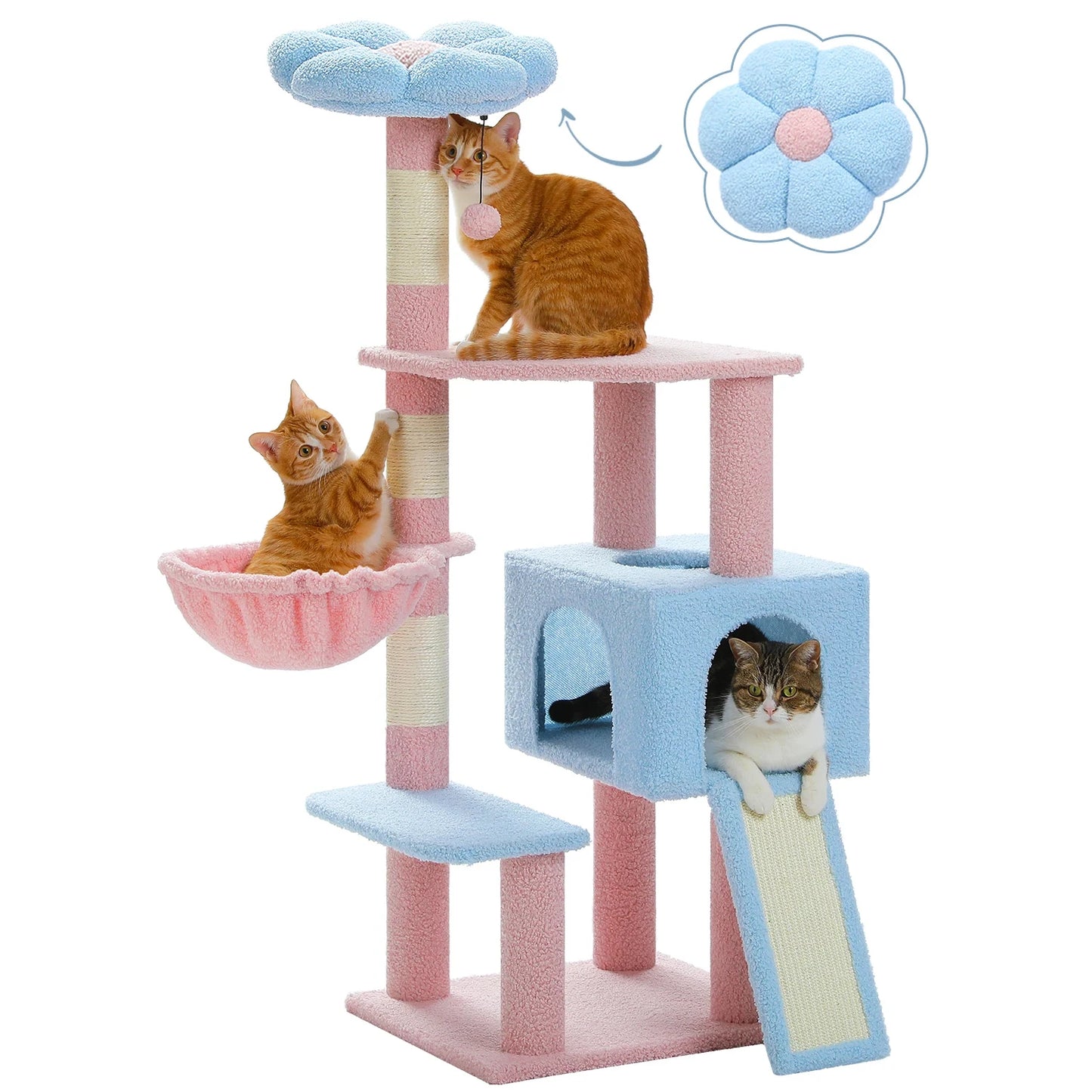 PEQULTICN Flower Cat Tree Multi-Level Cat Tower with Hammock