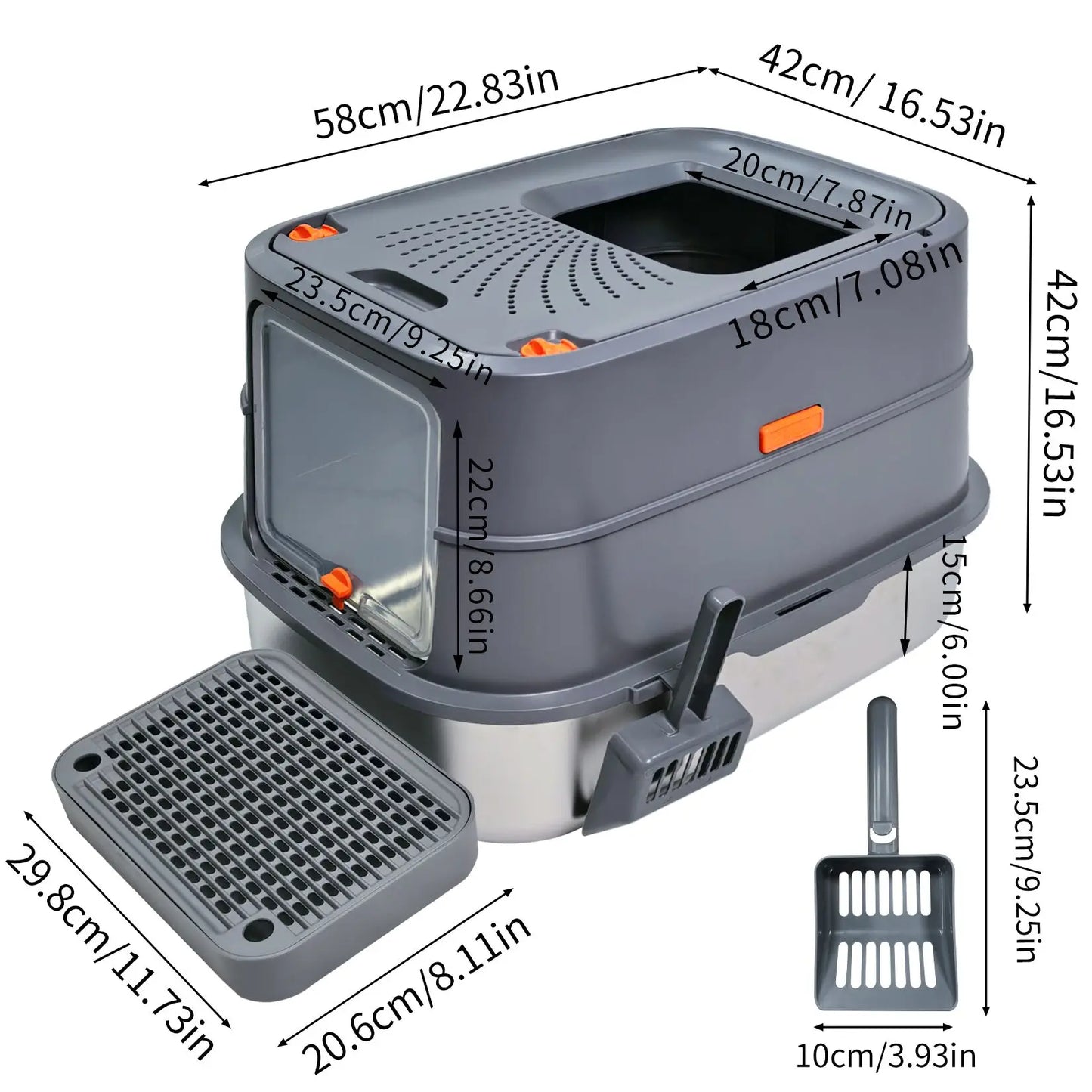 Large Enclosed Cat Litter Box With Lid And Scoop Stainless Steel
