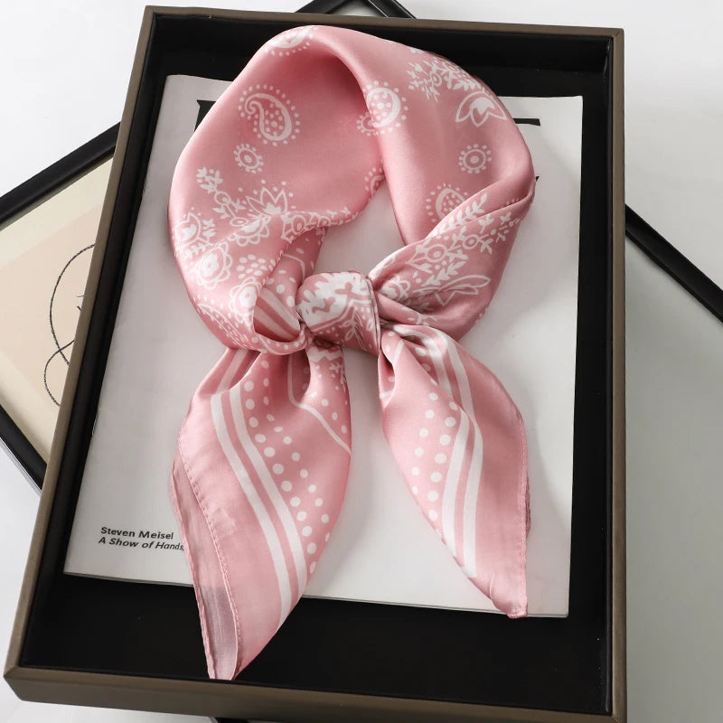 Luxury 70cm Silk Square Scarf Women Satin Bandana Print Scarves Head Band Fashion Lady Hair Shawl Wrap Female Neckerchief Hijab