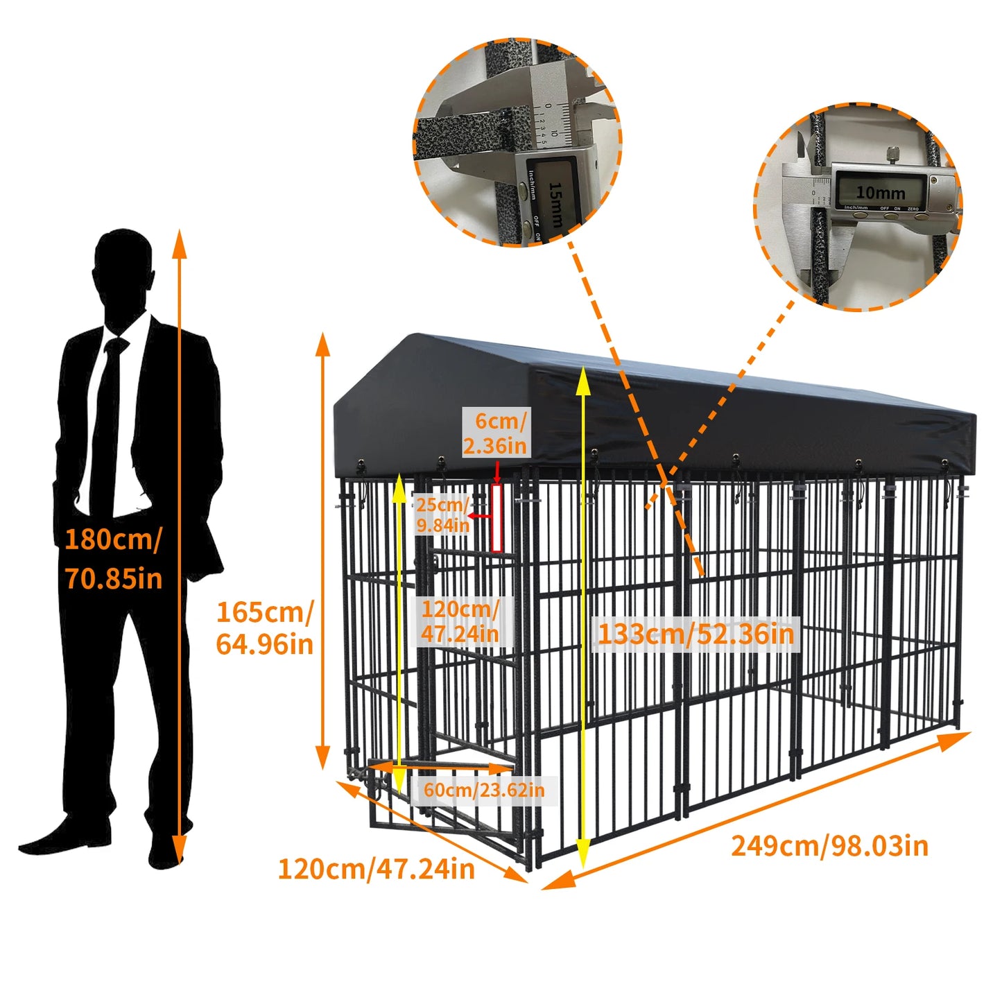 XS-L Outdoor Dog Kennel with Roof Heavy Duty Metal Dog Crate Playpen for Medium Large Dogs Chicken Duck Enclosure Run