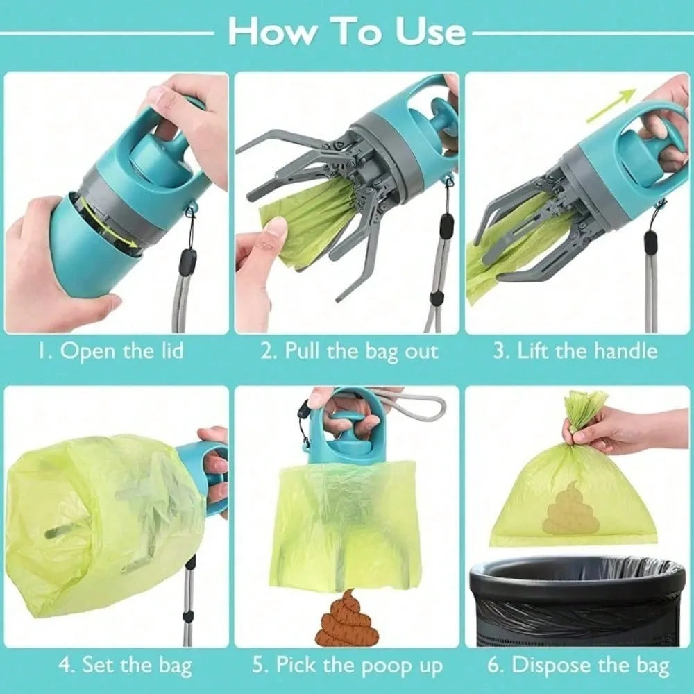 Portable No-Touch Dog Pooper Scooper With Waste Bag Holder