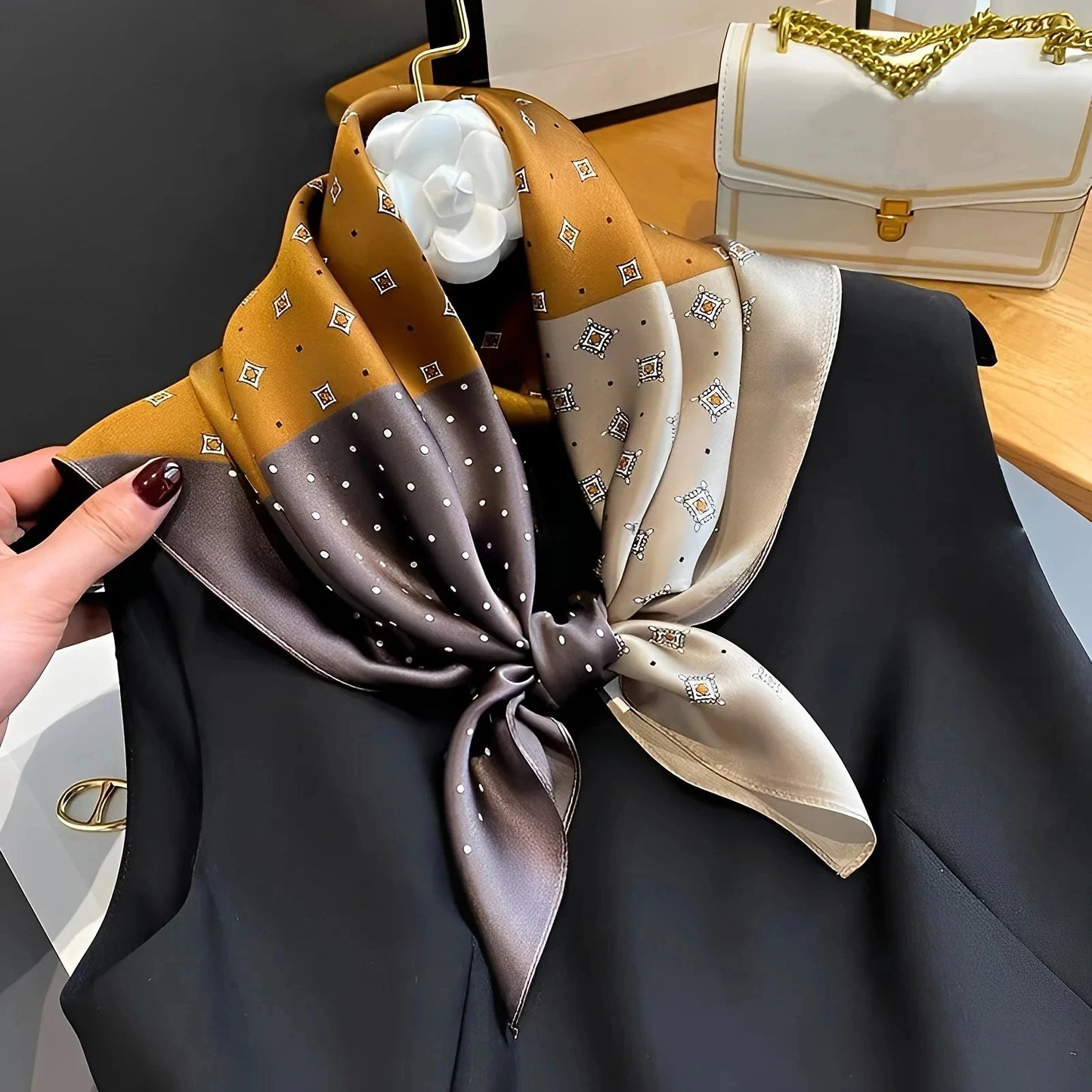 Fashion Luxury Brand 70cm Silk Square Scarf Women Satin Neck Tie Female Hair Bandana Headkerchief Shawl Wrap Hijab