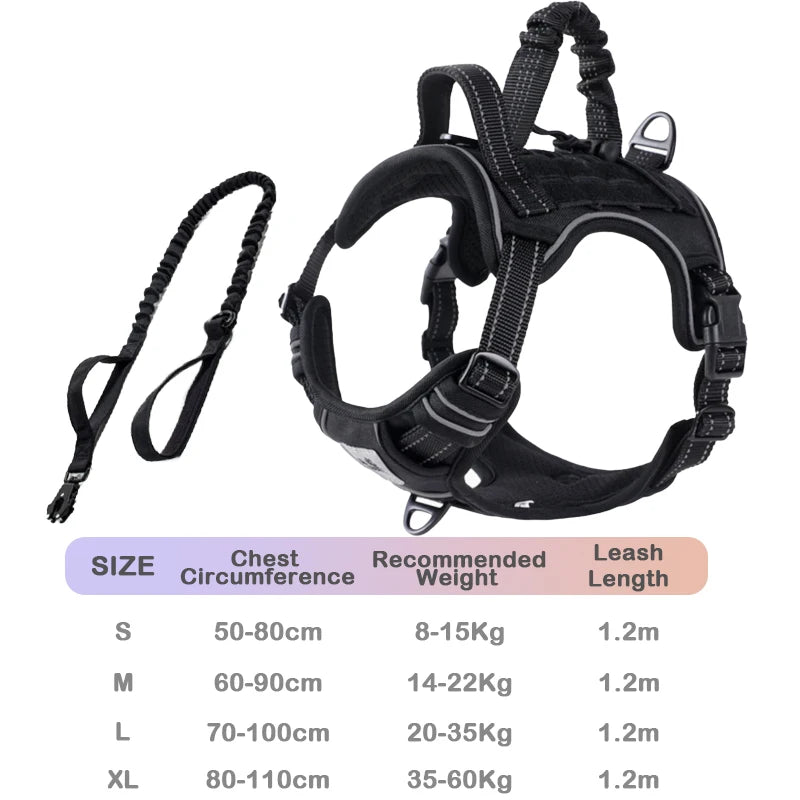 Tactical No Pull Dog Harness Escape Proof - Reflective Adjustable Vest with Leash & Handle for Large Medium Dogs Outdoor Walking