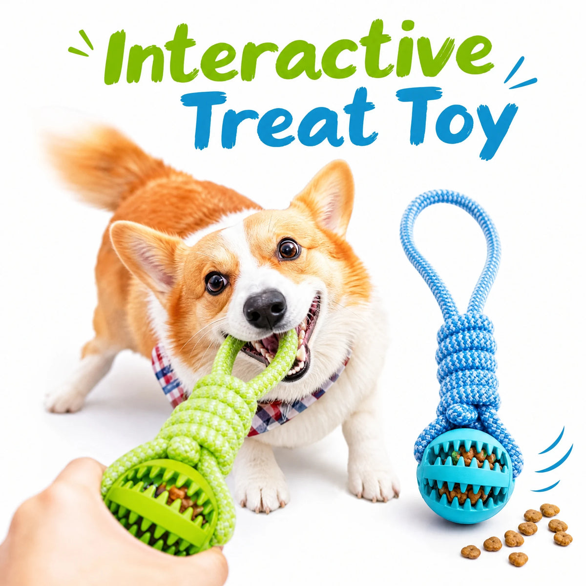 Interactive Dog Treat Dispensing Ball With Cotton Rope Chew Toy