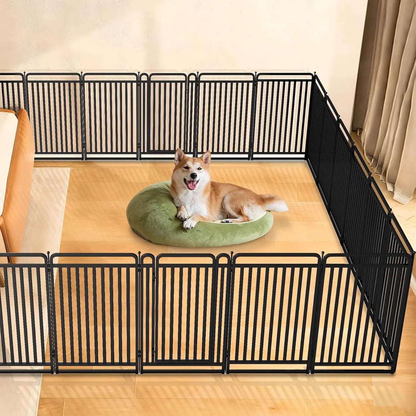 43in Foldable Metal Dog Playpen Fence with Door for Large Medium Small Dogs Outdoor Yard 16 Panels Custom