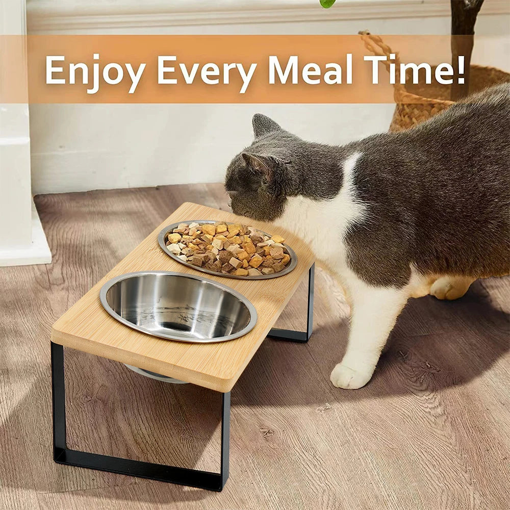PETRAVEL Elevated Cat Bowls With Wooden Stand