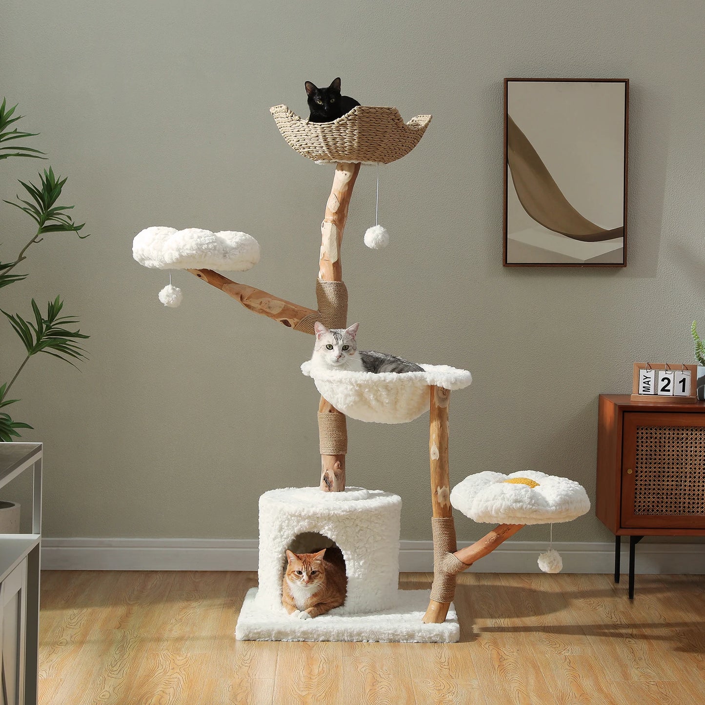 PEQULTICN Solid Wood Cat Tree With Spacious Condo And Perches