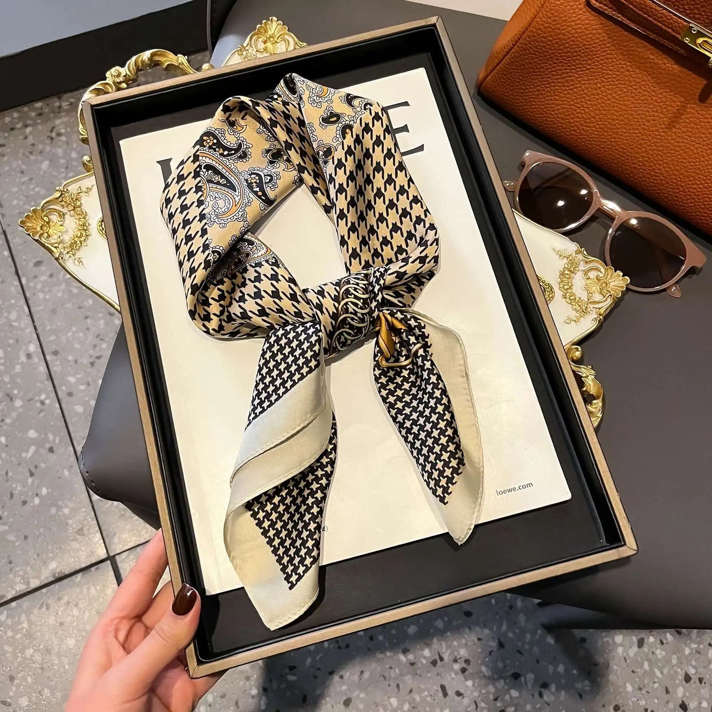 Fashion Luxury Brand 70cm Silk Square Scarf Women Satin Neck Tie Female Hair Bandana Headkerchief Shawl Wrap Hijab