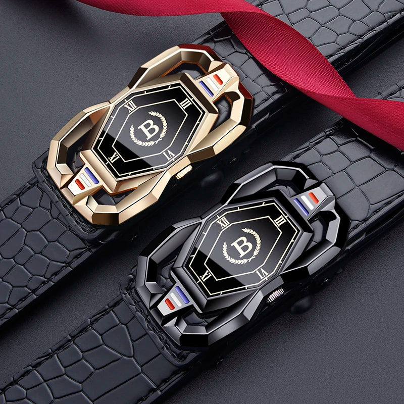 New Men's Crocodile Pattern Automatic Buckle Belt Fashionable Men's Casual Shorts Business Belt Trendy Youth Belt