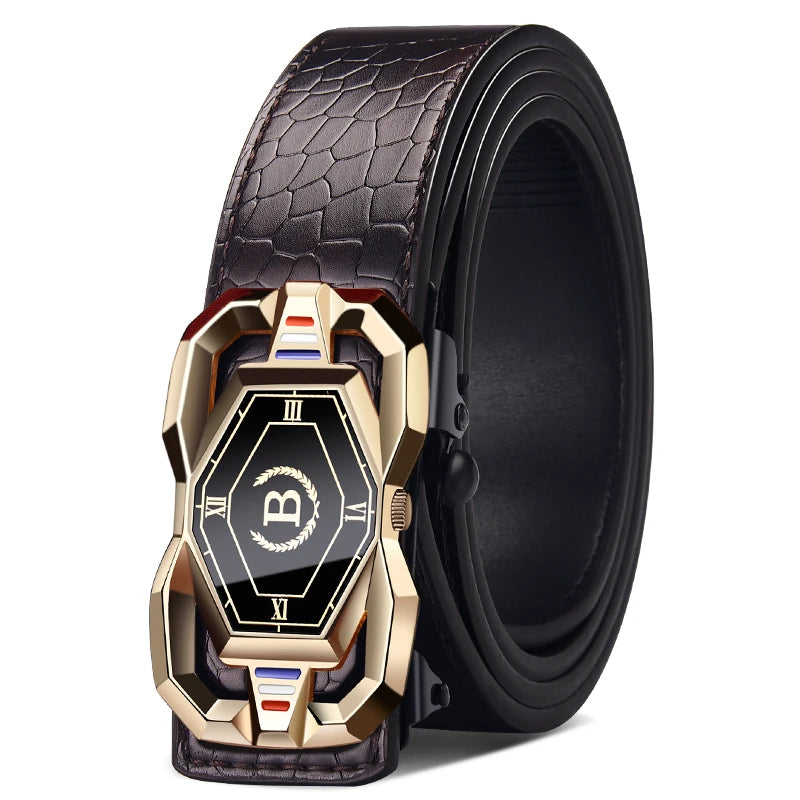 New Men's Crocodile Pattern Automatic Buckle Belt Fashionable Men's Casual Shorts Business Belt Trendy Youth Belt