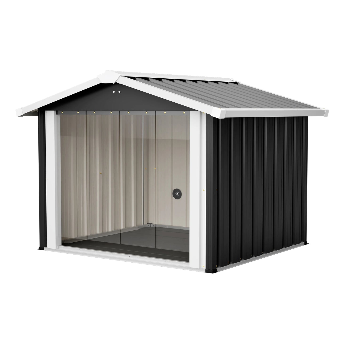 39.7x35.8x33.3 in 2 in 1 Metal Dog House Storage Shed Waterproof Shelter PVC Curtain Vent for Med Large Dogs Multi Pets Garden Yard
