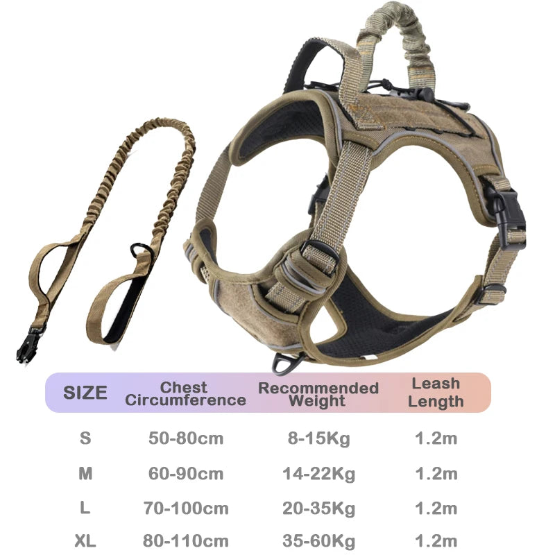 Tactical No Pull Dog Harness Escape Proof - Reflective Adjustable Vest with Leash & Handle for Large Medium Dogs Outdoor Walking