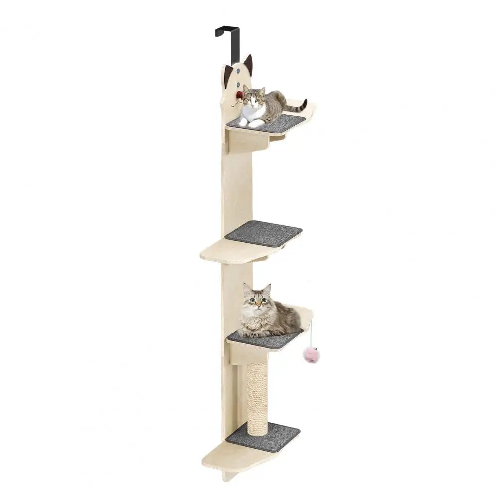 Indoor Over Door Cat Hanger 4-Layer Vertical Cat Climbing Shelf Cats Tree with Scratching Pad Post Tease Cat Ball Home Use