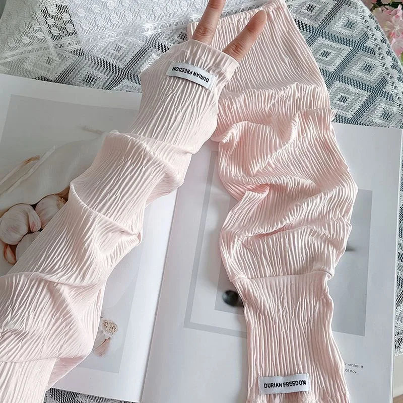 Summer Loose Ice Silk Long Sleeve Sun Protection Fingerless Gloves Elegant Breathable Sunscreen Mittens Women Clothes Accessory