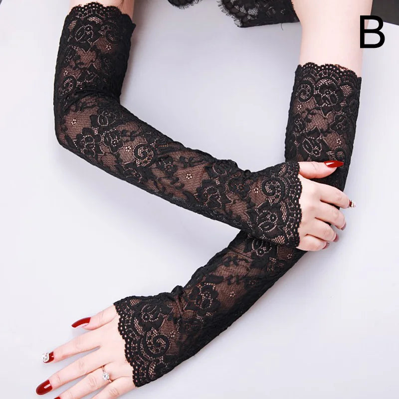 Summer Loose Ice Silk Long Sleeve Sun Protection Fingerless Gloves Elegant Breathable Sunscreen Mittens Women Clothes Accessory