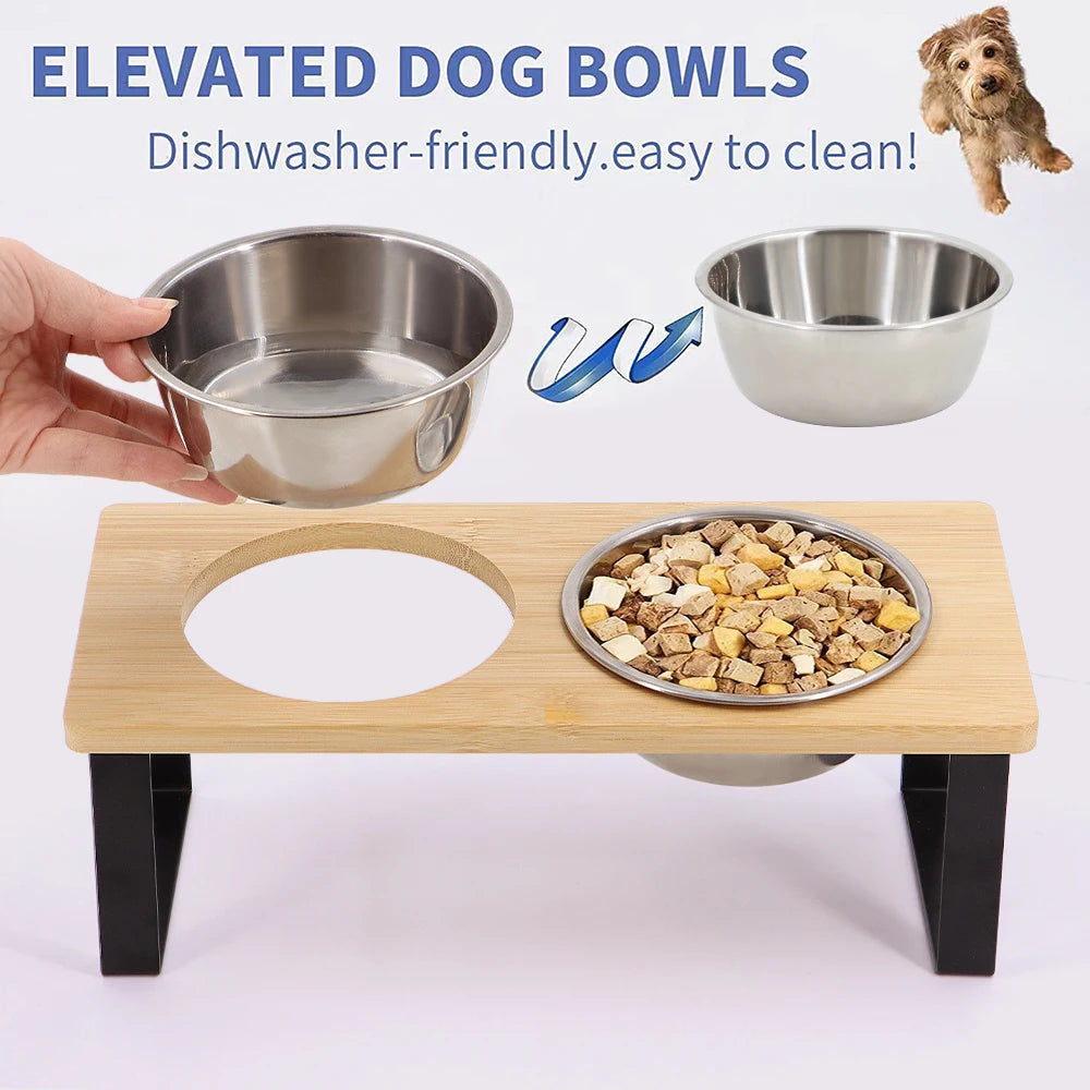 PETRAVEL Elevated Cat Bowls With Wooden Stand