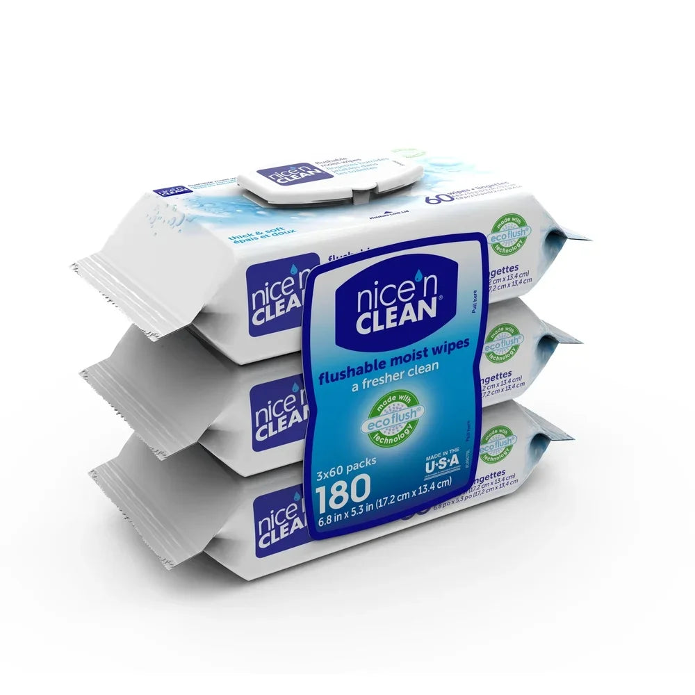 Eco-Friendly Flushable Wet Wipes 180 Count Aloe Vitamin E Hypoallergenic Septic Safe Potty Training Cleaning Multi-Pack
