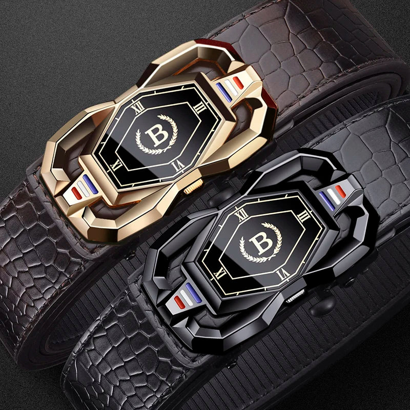 New Men's Crocodile Pattern Automatic Buckle Belt Fashionable Men's Casual Shorts Business Belt Trendy Youth Belt
