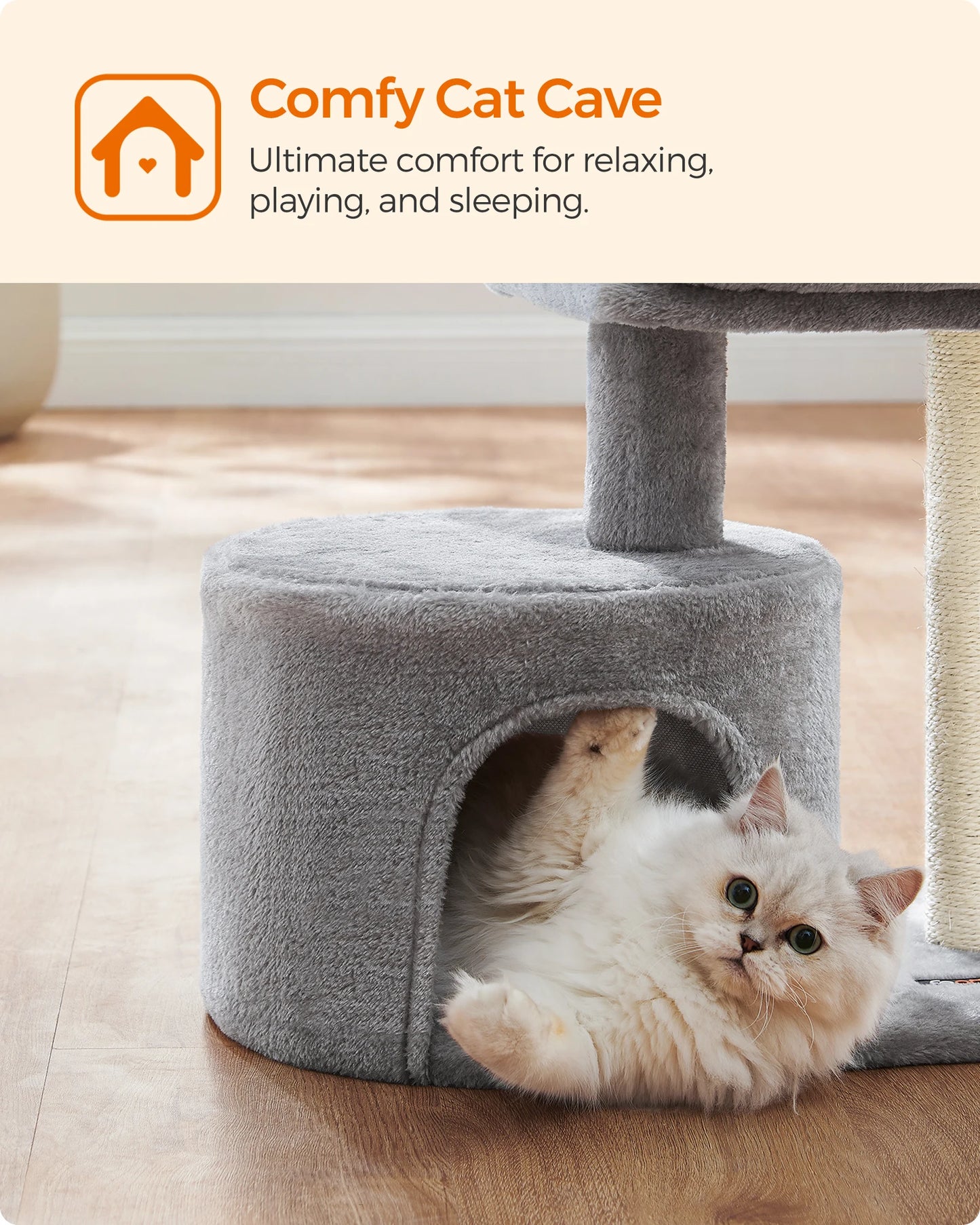 Feandrea Cat Tree, Small Cat Tower with Sisal Scratching Post, Plush Condo with Padded Perch, for Small Spaces, Kittens,