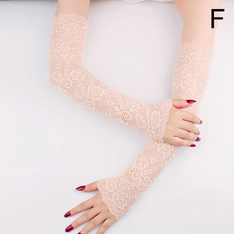 Summer Loose Ice Silk Long Sleeve Sun Protection Fingerless Gloves Elegant Breathable Sunscreen Mittens Women Clothes Accessory