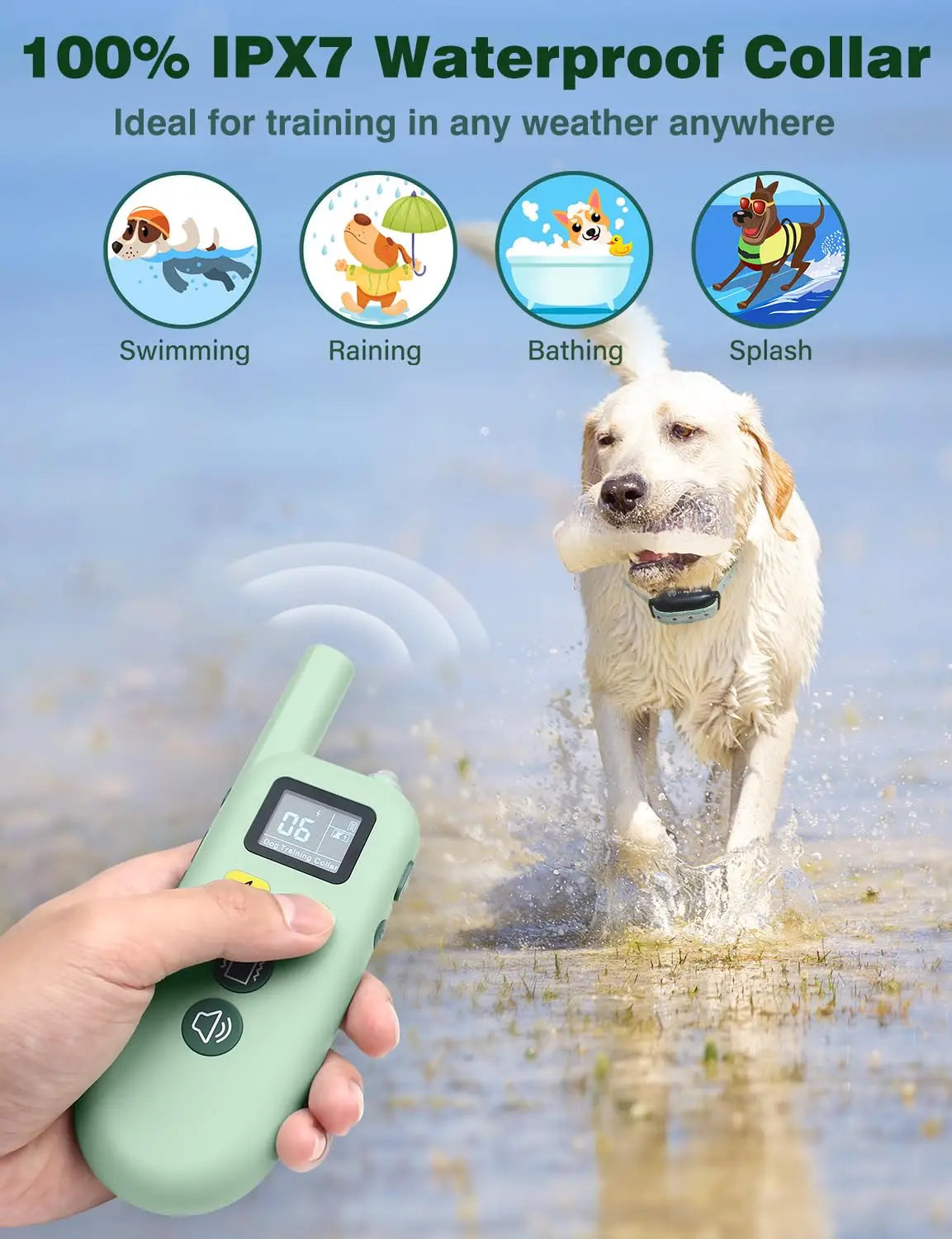 IPX7 Waterproof Dog Training Collar With Remote Shock Modes