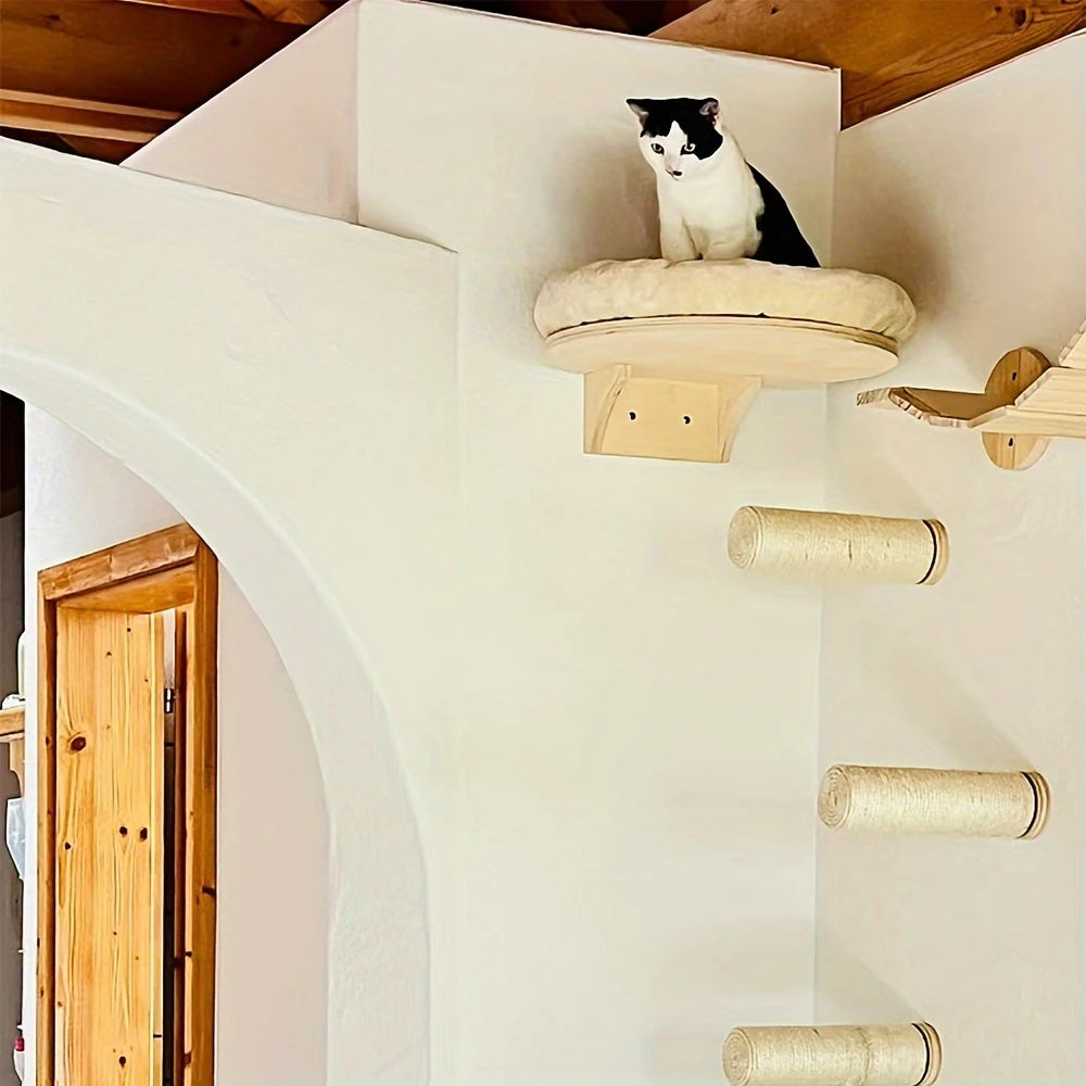 PETRAVELCN Cat Wall Mounted Solid Wood Climbing Ladder Hammock