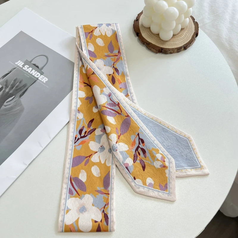 Fashion Floret Printed Hairband Silk Satin Bag Scarf For Women Skinny Long Wrist Ribbon Neck Scarves Hair Scarfs For Women