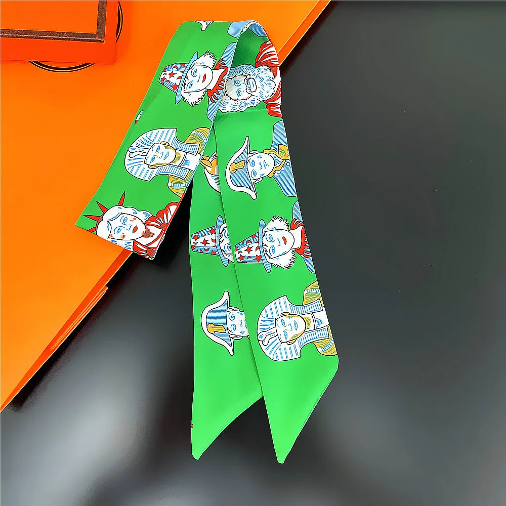 Gorgeous Saddle Print Summer Scarf 2023 Brand Design Women Skinny Bag Scarves Hair Band Neck Silk Scarf Ladies Foulard Headband