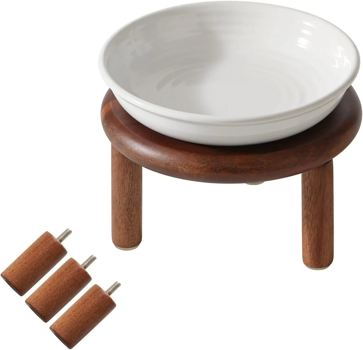 Elevated Cat Bowls Raised Ceramic Cat Bowl, 5.7” Wide Opening Cat Food Bowl Friendly Cat Dish Anti-Slip with Wood Stand, Shallow