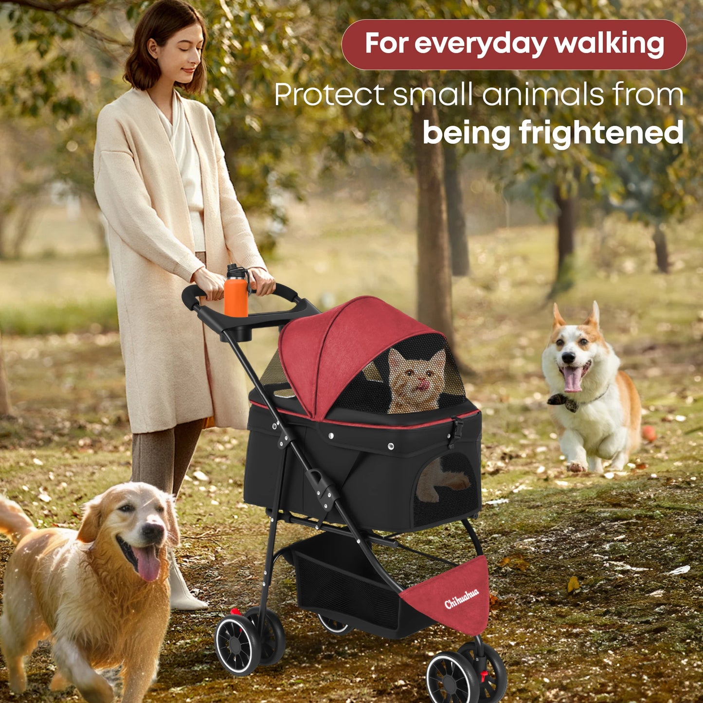 Chihuahua Pet Stroller for Cats and Dogs Foldable Three Wheel